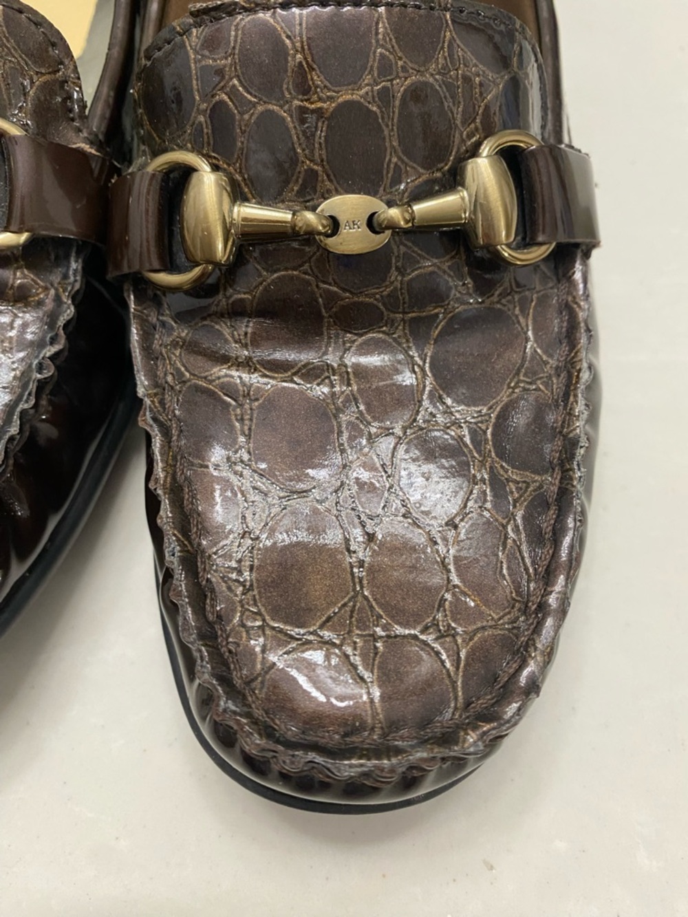 AK‎ Anne Klein Callahan Brown Croc Patent Horsebit Loafers iflex Size 7.5 - Picture 5 of 12